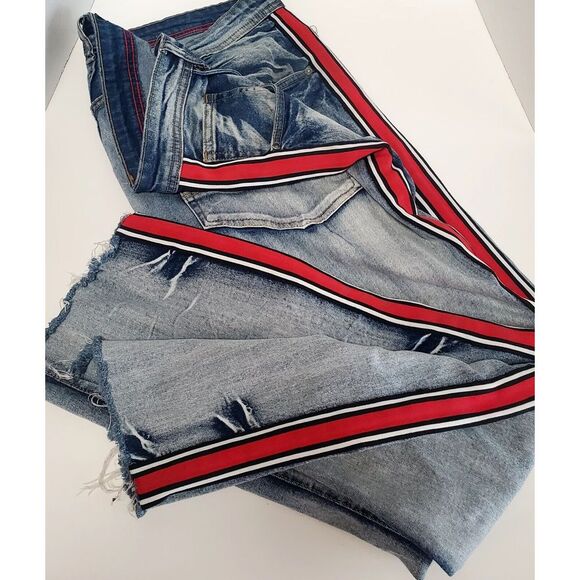 ARKETYPE Jeans Red Racing Stripe Sides 42X32 Men's Distressed 28" Selvege Hems - Picture 2 of 15